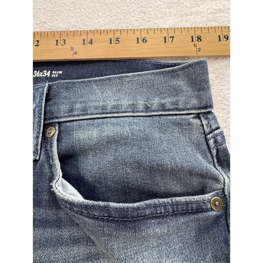 Banana Republic Travel Jeans Men 36x34 Blue Slim Whisker Denim Straight NWT $105
